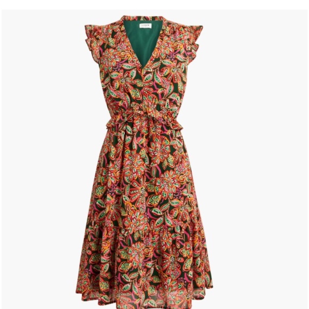J Crew Ruffle V-Neck Dress Size 10